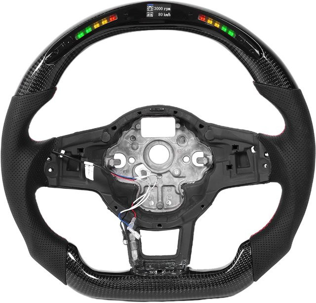 Awinner Kohlefaser Lenkrad mit LED Schaltlichtern und LCD-Anzeige für MK7 MK7.5 R in Grau/Schwarz - Bild 1