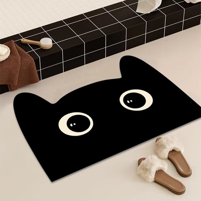 VIKAMA Cartoon Badezimmerteppich aus Silikagel, rutschfeste Bodenmatte mit Tier-Motiv, Schwarz, B/T: 60 x 40 cm - Bild 1