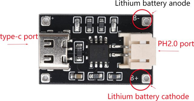 Aideepen TP4056 Lithium-Akku-Ladeschutzmodul 3,7V mit USB-C Anschluss, 1A, Schwarz - Bild 1
