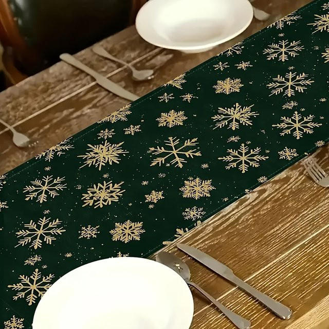 VIKAMA Tischläufer Christmas Gold Snowflake in Gold und Grün, B/H: 183 x 33 cm - Bild 1