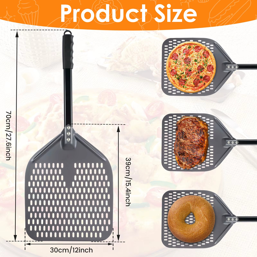 Willstar Aluminium Antihaft-Pizzaschaufel mit Holzgriff in Grau, B/T/H: 70,0 x 30,0 cm - Bild 2