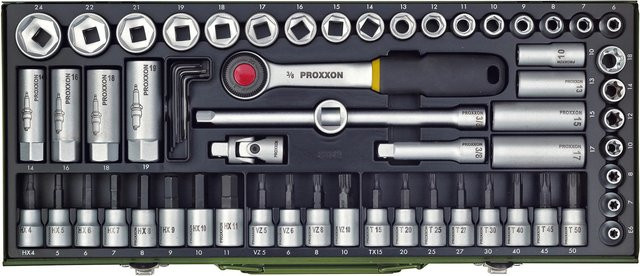 Proxxon Super-Kompakt-Steckschlüsselsatz 3/8 Zoll, 65-teilig aus Chrom-Vanadium in Silber und Grün - Bild 4