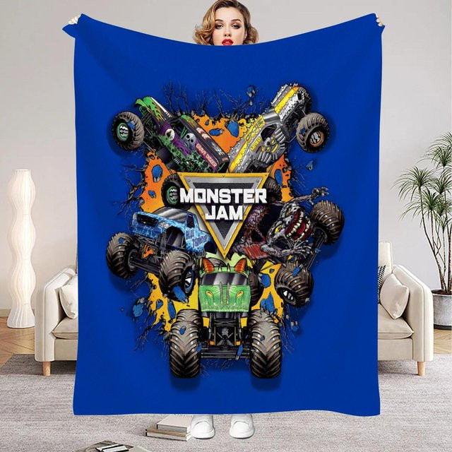 Monster Jam Monster Truck Kuscheldecke aus Flanell in Blau, B x H: 75 x 100 cm - Bild 1