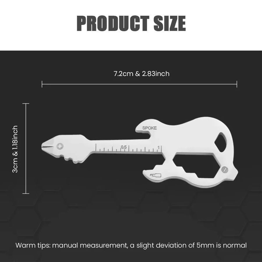 12-in-1 Multifunktionaler Schlüsselanhänger als Multitool-Gadget mit Gitarrenöffner und Schraubendreher in Schwarz und Silber - Bild 6