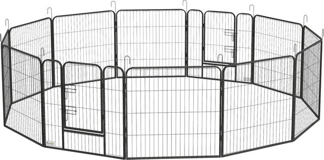 PawHut Welpenauslauf aus Stahl in Grau, 12-teiliger Hundelaufstall mit 2 Türen als DIY Freilaufgehege für Hunde, Kaninchen oder Meerschweinchen, B/H/L: 150 x 80 x 80 cm - Bild 1