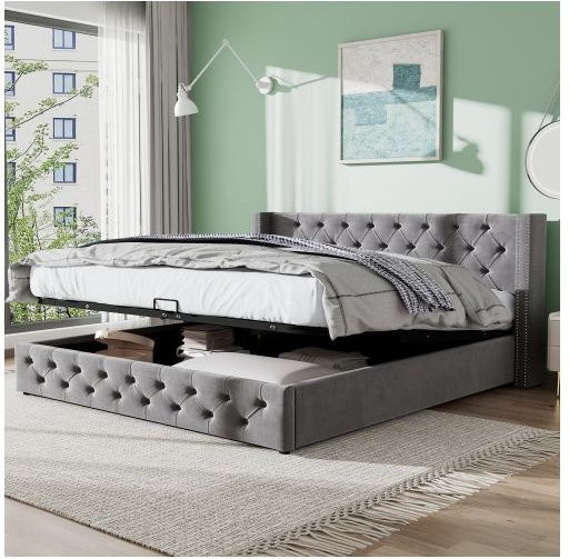 Gepolstertes Bett MUVOE mit hydraulischer Lift-Funktion in Schwarz und Grau, B/T: 140 x 190 cm - Bild 1
