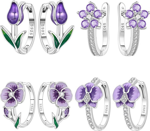 CYCUFF Creolen, 925 Silber, Lila Blumen, Zirkonia, Damen - Bild 1