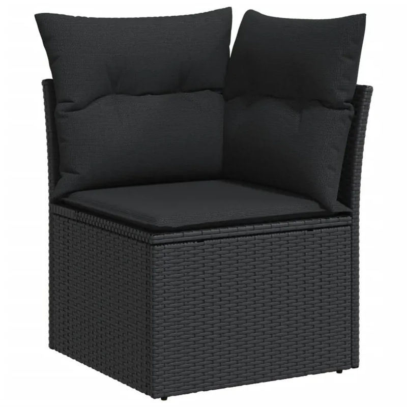 vidaXL 6-teilige Garten-Sofagarnitur in L-Form aus Polyrattan und Akazienholz mit Kissen in Schwarz - Bild 3