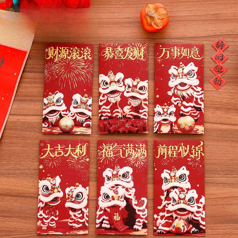 Rote Umschläge für das Chinesische Neujahr mit Glückslöwen-Design im Jahr des Pferdes, 24 Stück - Bild 2