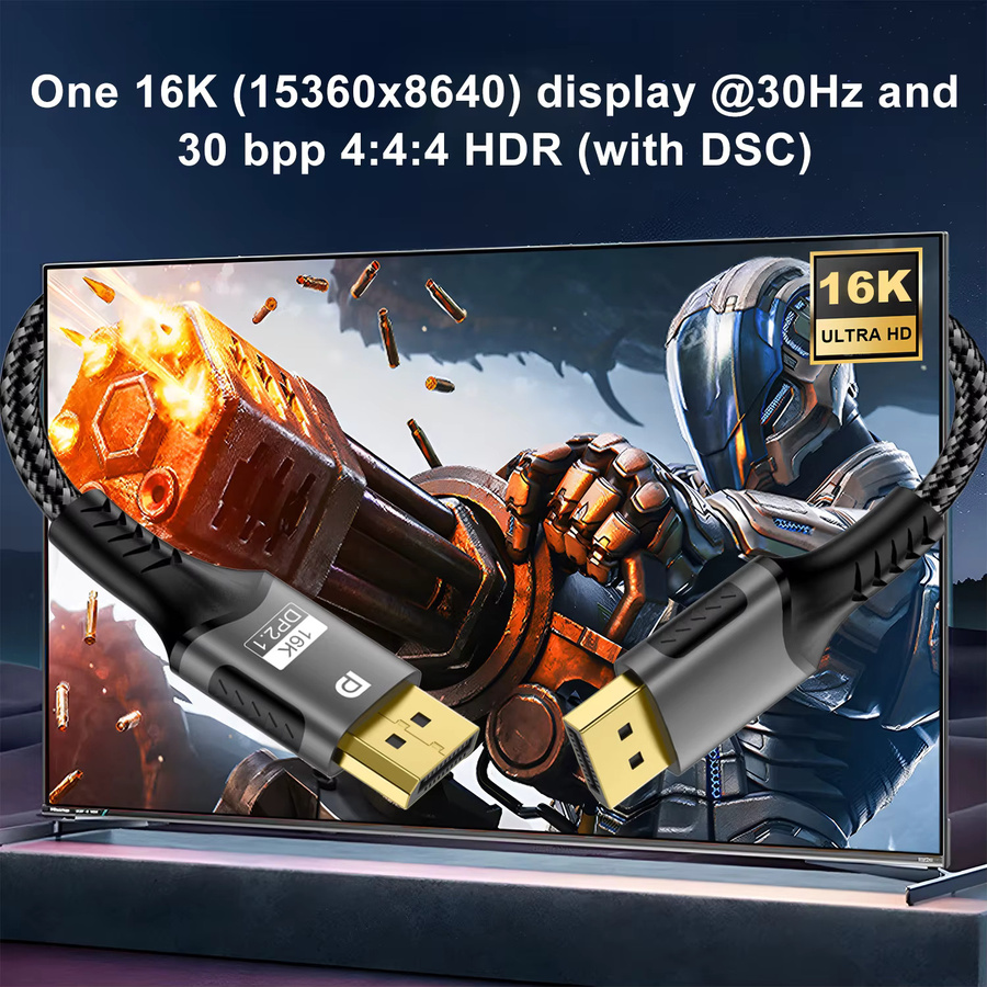 lmcnzz DisplayPort 2.1 Kabel in Schwarz für 16K, 8K@120Hz und 4K@240Hz mit 80Gbps und HDR Unterstützung - Bild 4
