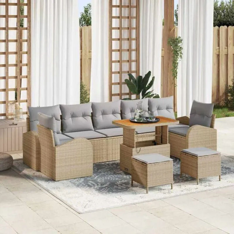 Vidaxl Garten-Sofa-Set aus Polyrattan mit 10 Teilen in Beige und Grau, modulares Loungemöbel-Set mit Fußhocker und Aufbewahrungsbox, B/T/H: 90 x 55,4 x 71 cm - Bild 1
