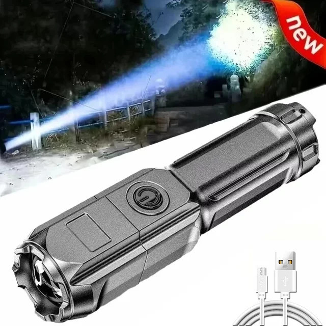 ZHIYU Taktische LED-Taschenlampe in Schwarz, wiederaufladbar via USB, wasserdicht mit Zoom für Jagd und Angeln - Bild 1