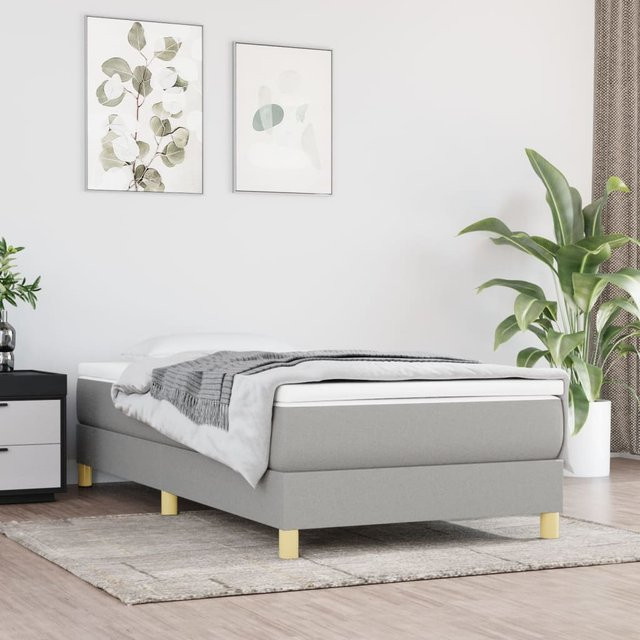 vidaXL Boxspringbettgestell mit Stoffbezug in Hellgrau, B/T/H: 90 x 200 x 25 cm - Bild 2