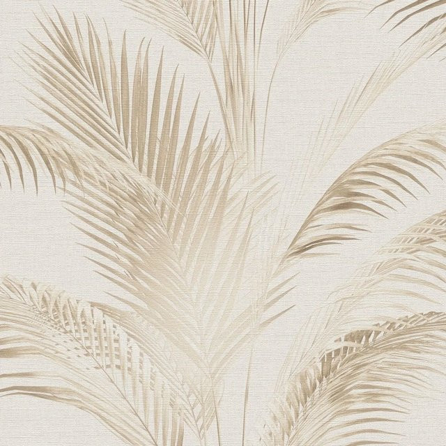 PROFHOME Natur Tapete Palmen in Creme, Perl-Weiß, Beige und Oliv-Grau, Vlies Tapete mit floralem und botanischem Design, Breite: 0,53 m, Länge: 10,05 m - Bild 1