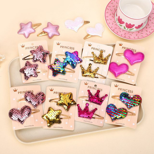 BABY BOWS Haarspangen mit Pailletten, Sterne und Herzen, 2 Stück, Kinder - Bild 1