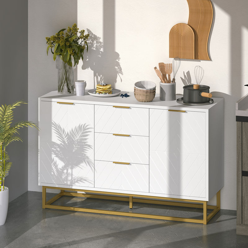 HOMCOM Sideboard Kommode mit Schränken und Schubladen in Weiß mit Goldsockel, B/T/H: 120 x 40 x 76 cm - Bild 2