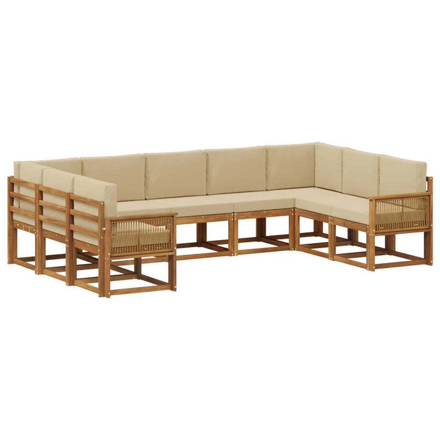 vidaXL Outdoor-Sofagarnitur aus Massivholz Akazie in Natur und Beige, 9-teiliges L-Shape Set mit Sitz- und Rückenkissen - Bild 2