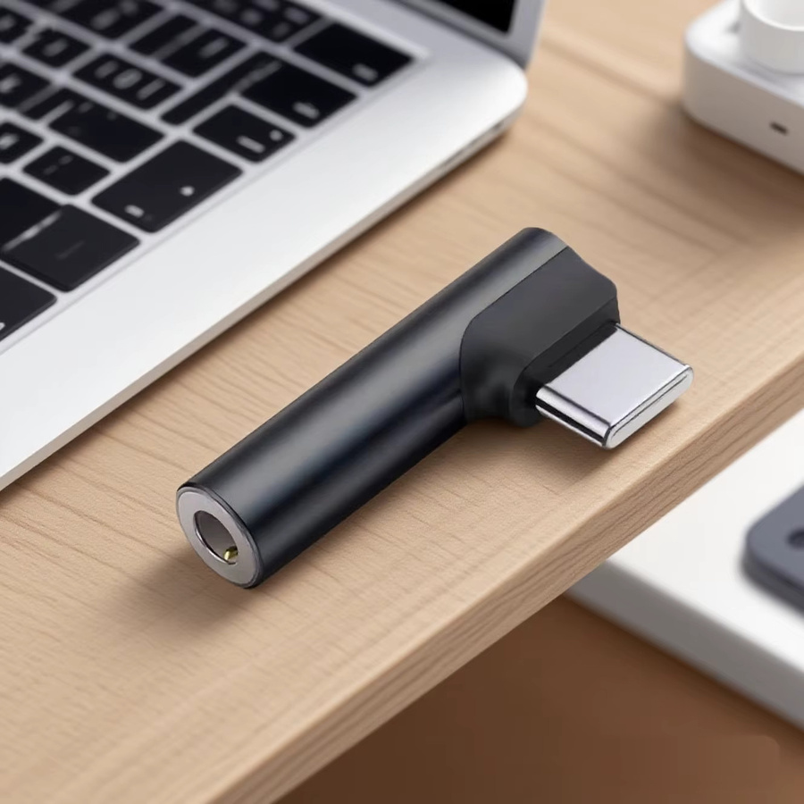 USB-C auf 3,5mm Klinke Audio-Adapter Konverter in Grau, L-förmig für Android und Samsung - Bild 2