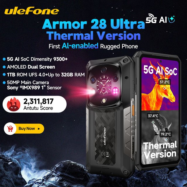 Ulefone Armor 28 Ultra T 5G Robustes Android Smartphone in Schwarz mit 1TB ROM, 32GB RAM, 6,67 Zoll AMOLED Display und Dimensity 9300+ Prozessor - Bild 1