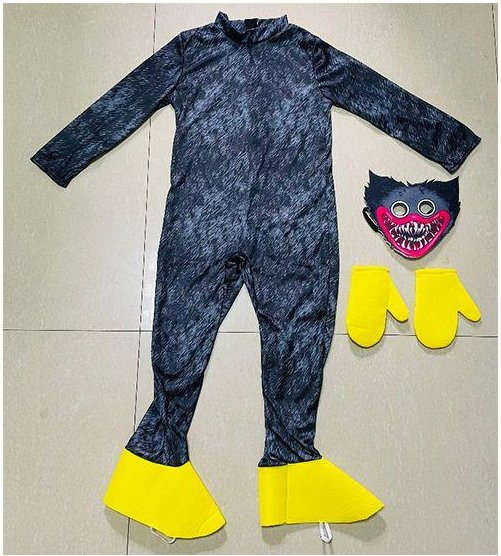 CrimsonCraft Poppy Playtime Huggy Wuggy Cosplay Kostüm, Bodysuit, Overall, Maske, Handschuhe, Schwarz - Bild 1