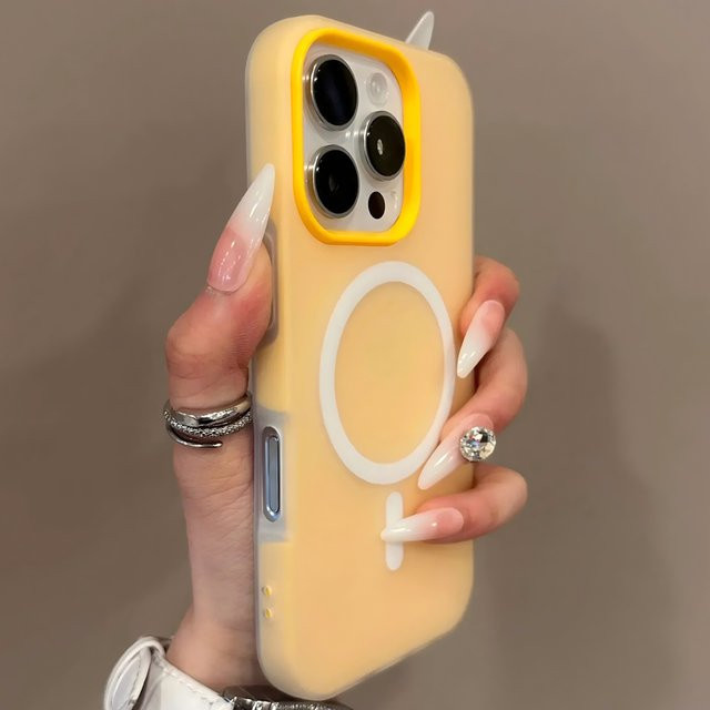 EIENACOCO 2-in-1 MagSafe Hülle für iPhone 12 bis 17 Pro Max Plus, Magnetische Kabellose Ladefunktion, Transparent Orange, Matte Abdeckung - Bild 1