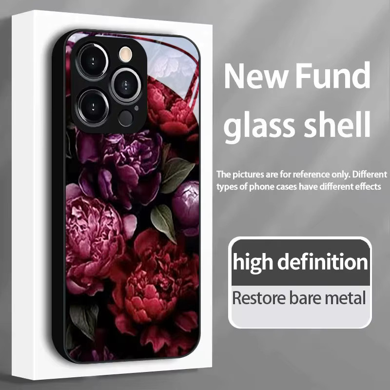 Stoßfeste Handyhülle aus gehärtetem Glas mit lila Pfingstrosen Dunkle Nacht Muster für Samsung Galaxy S25 S24 S23 Ultra Plus FE in Schwarz und Lila - Bild 2