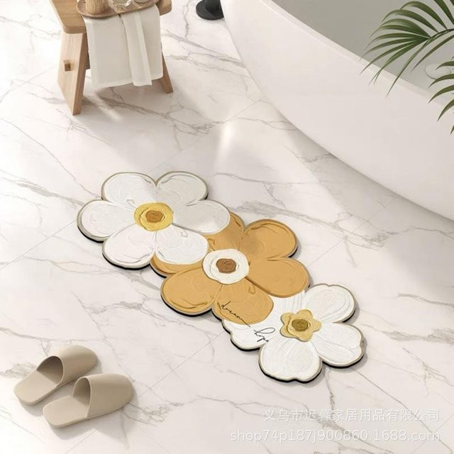 Yiran Furniture Badezimmer-Bodenmatte mit Blumenmotiv aus Kieselalgenschlamm, rutschfest und schnelltrocknend, B/T: 80 x 60 cm, mehrfarbig - Bild 1