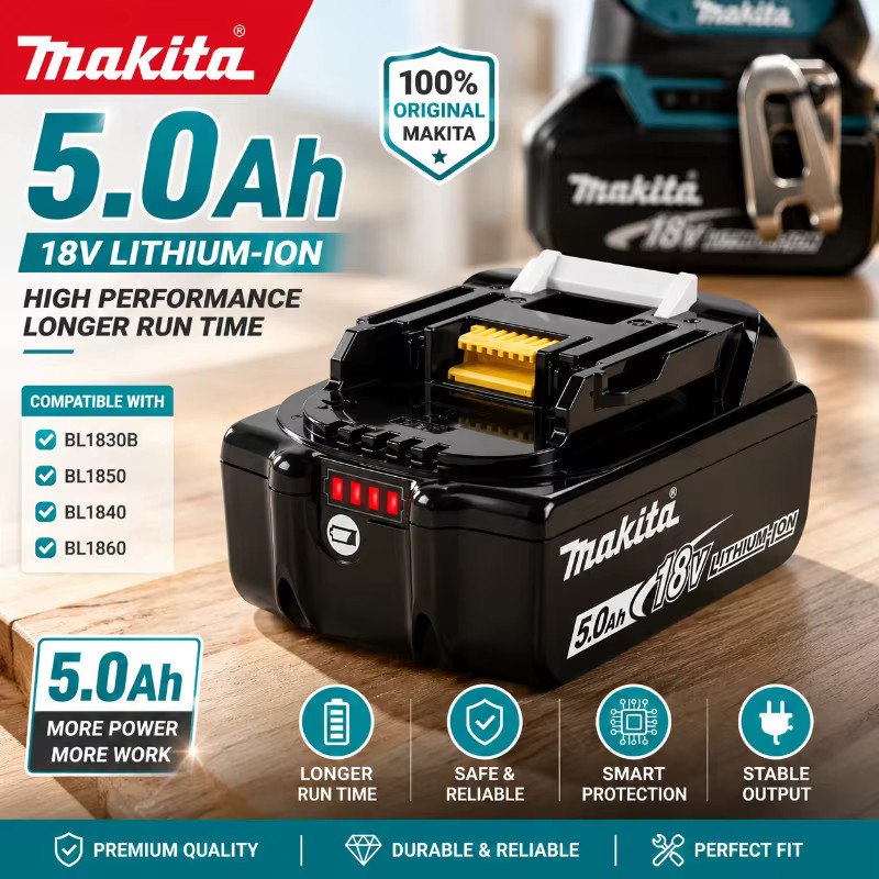 Makita 18V 5.0Ah Lithium-Ionen Akku BL1850B in Schwarz für Akku-Bohrschrauber, Winkelschleifer und Kreissägen - Bild 4