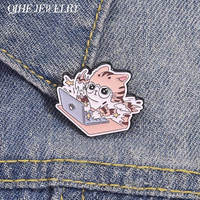 QIHE JEWELRY Brosche Katze, Emaille, Bunt, Unisex - Bild 1