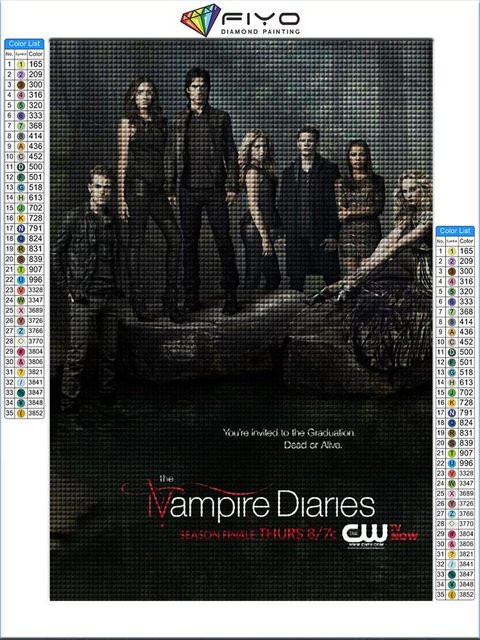 FIYO 5D-Diamant-Stickerei The Vampire Diaries Motiv Damon Stefan Elena als Diamantmalerei mit Quadratbohrer und Mosaikkunst für deine Heimdekoration, B/H: 25 x 35 cm, Mehrfarbig - Bild 1