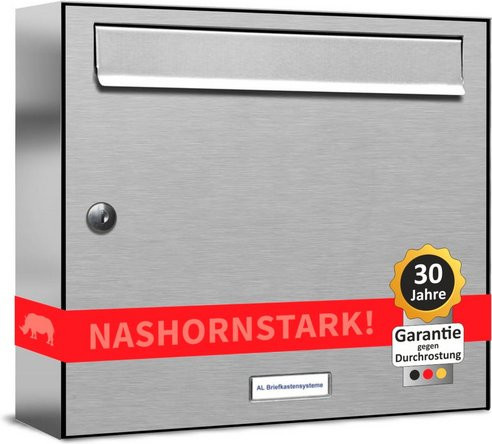 AL Briefkasten für 1 Partei zur Aufputzmontage, silberfarben, B/H/T: 38,5 x 34,5 x 11,6 cm - Bild 1