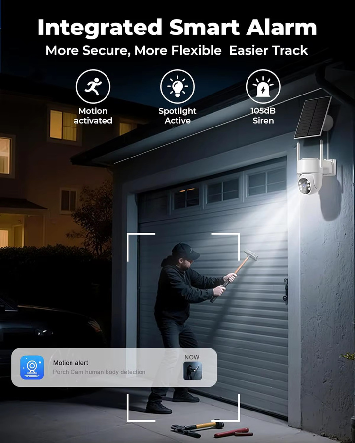 WESECUU Drahtlose Solar-Überwachungskamera Außen in 2K mit Dual-Band 5GHz/2.4GHz WiFi, Batteriebetrieben, 360° Schwenk/Neige, KI-Personenerkennung und Farb-Nachtsicht, Weiß - Bild 4
