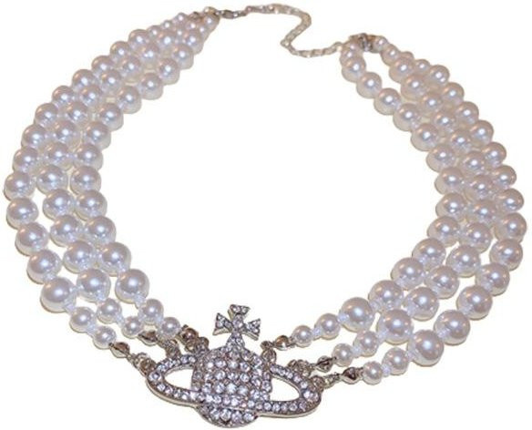Perlenkette mit Saturn-Anhänger, gray, Damen - Bild 1