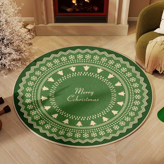 VIKAMA Weihnachtsbaum Bodenmatte Hygge für Wohnzimmer und Schlafzimmer, Grün, Durchmesser: 60 cm - Bild 1