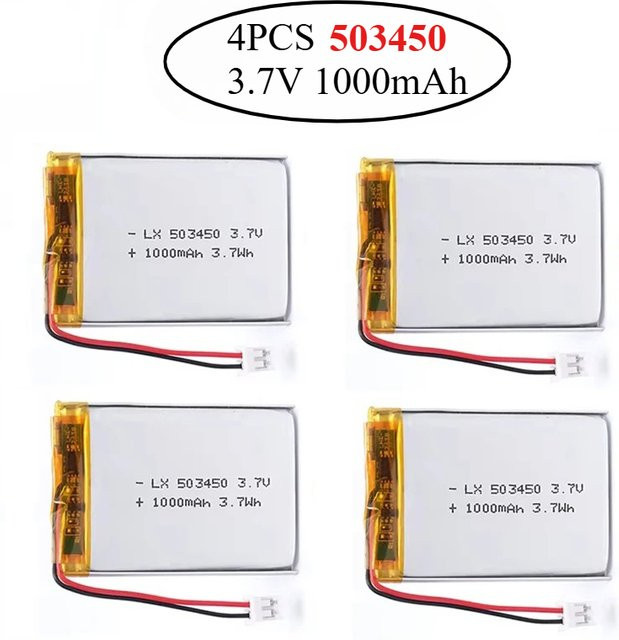 4er-Set Polymer-Lithium-Batterien 3,7 V für GPS-Navigatoren, PS4-Controller und Walkie-Talkies - Bild 1