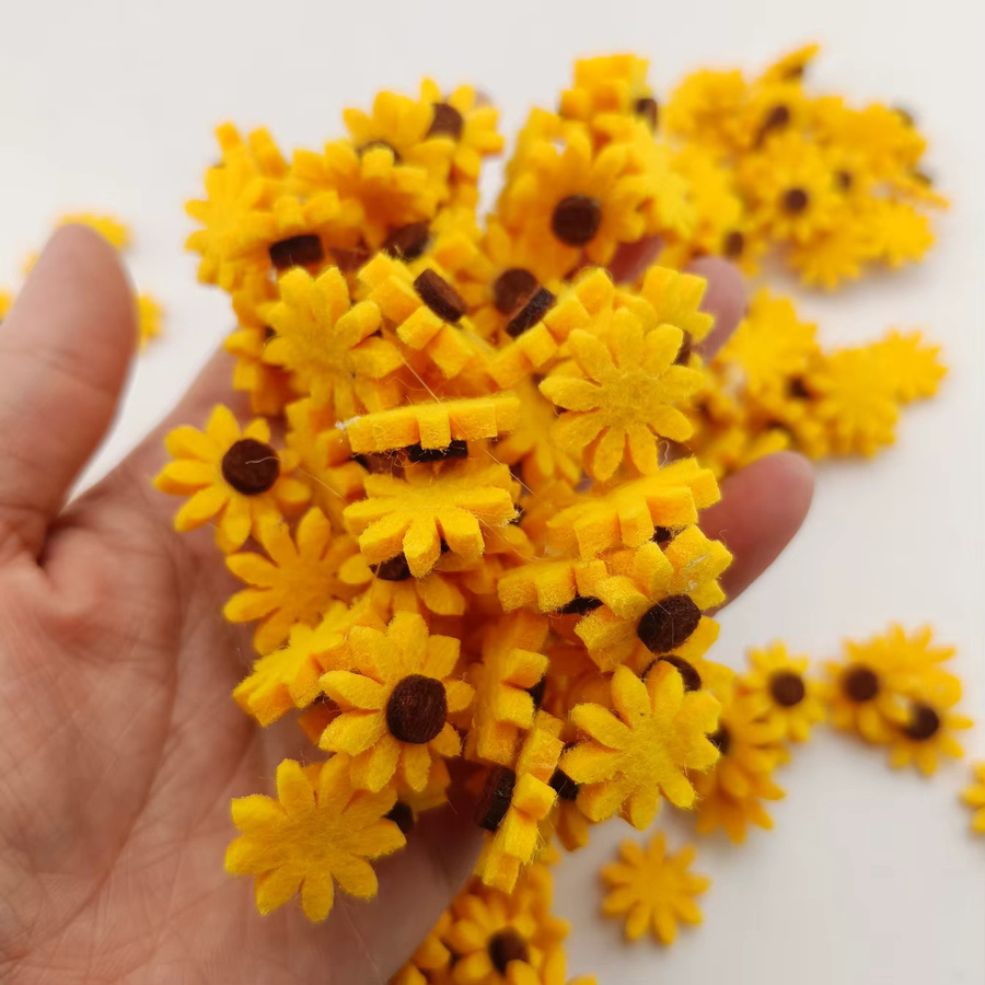 Gelbe Stoff-Gänseblümchen-Applikationen mit fünf Blütenblättern für DIY-Schmuck und Haar-Accessoires, Durchmesser: 2 cm - Bild 2