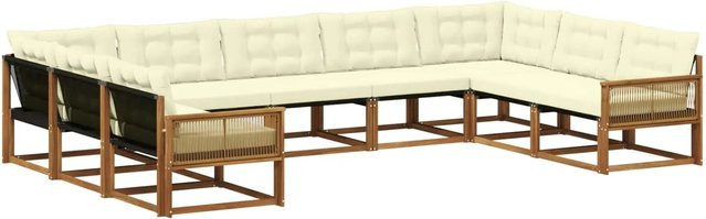 vidaXL Outdoor-Sofagarnitur aus Akazienholz mit Textilene und 9 Kissen in Natur und Beige - Bild 1