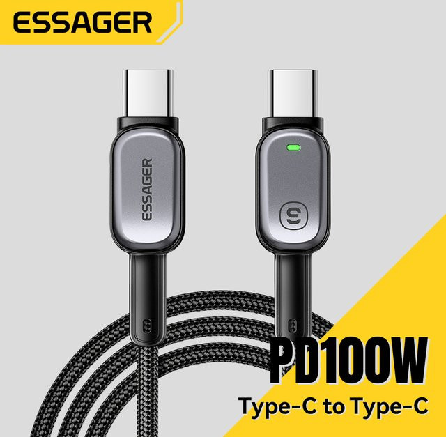 Essager USB-C auf USB-C Ladekabel für PD Schnellladung mit 60 W oder 100 W für iPhone 16 15, Xiaomi, Huawei, MacBook und iPad Pro in Schwarz oder Grau - Bild 1
