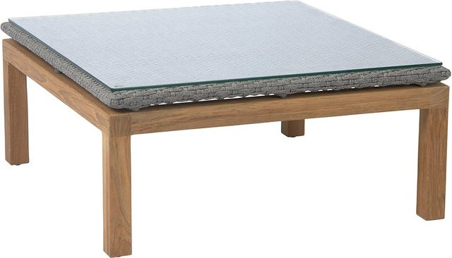 Stern LEAH Beistelltisch aus Teak natur mit Synthetikfaser in Steingrau und Glasplatte, B/T/H: 74,0 x 35,5 x 74,0 cm - Bild 1