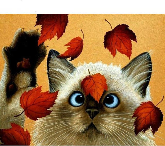 FIYO 5D DIY Diamant Malerei mit süßer Katze als Mosaik Kreuzstich in Orange, B/H: 20 x 30 cm - Bild 1
