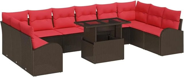 vidaXL Gartensofa-Set aus Poly-Rattan in Braun mit 11-teiligem Zubehör, Polsterkissen und integriertem Stauraum für Garten und Terrasse - Bild 1