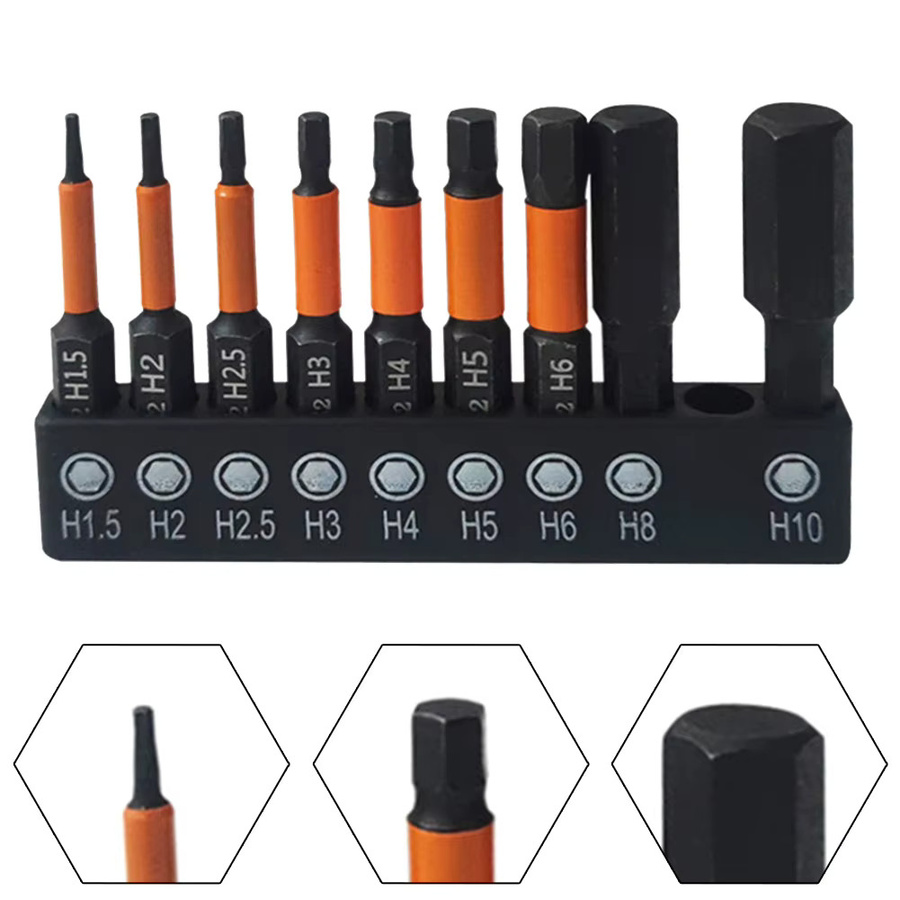 Vibratite 9-teiliges Sechskant Schraubendreher Bit Set in Schwarz mit Schnellwechsel-Funktion und Magnet für Schlagtreiber und Bohrer, Größen: h 1,5, h 2,0, h 2,5, h 3, h 4, h 5, h 6, h 8, h 10 - Bild 3