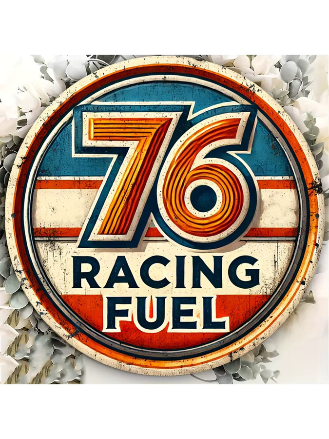 Potdemiel Racing Fuel Vintage Metallblechschild, rundes Aluminium-Wandkunst-Schild in Mehrfarbig, Durchmesser: 20,3 cm - Bild 4