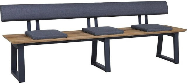 Zebra PHÖNIX Gartenbank mit Rückenlehne aus Aluminium und Teak in Grau und Braun, Breite: 220 cm, Tiefe: 46 cm, Höhe: 43 cm - Bild 1