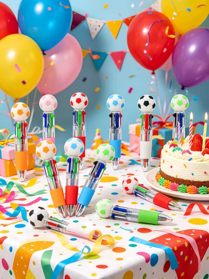 Kreative vierfarbige Kugelschreiber mit Fußball-Motiv in Multicolour für Schulanfang und Feiern - Bild 6