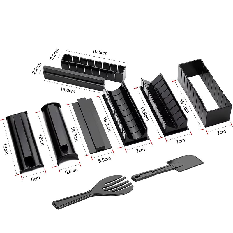 LMETJMA 10-teiliges Sushi-Maker-Set aus Kunststoff in Schwarz zur Herstellung von Sushi-Reisbrötchen, rechteckige Formpresse KC0473 - Bild 5