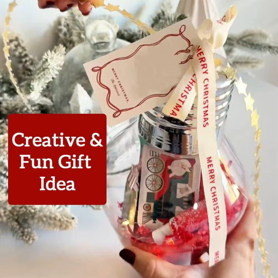 Transparentes Geschenkverpackungsglas im Glühbirnen-Design als hängender Weihnachtsschmuck - Bild 4