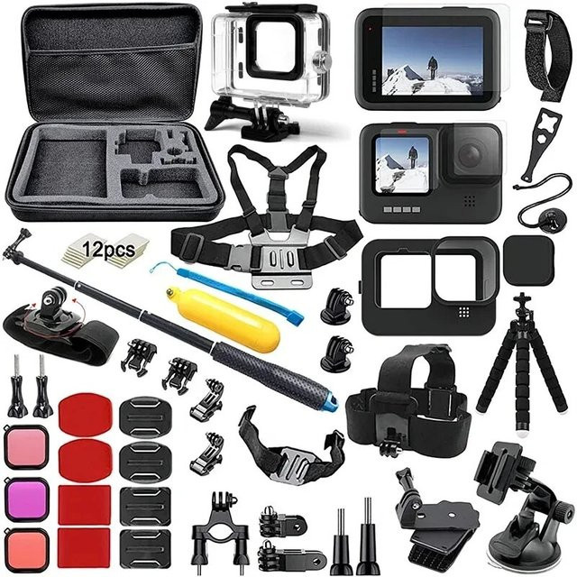 GoPro Action Camera Zubehör-Set für Hero 12, 11, 10 und 9 inklusive schwarzer Tragetasche, wasserdichtem Gehäuse und Stativ-Set - Bild 1