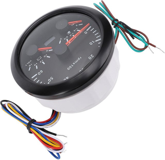 3-in-1 Tachometer mit Voltmeter und Kraftstoffstandanzeige für Auto, DC 9-32V, 6000 U/min, 8-16V, 7-farbige Hintergrundbeleuchtung, Schwarz - Bild 1