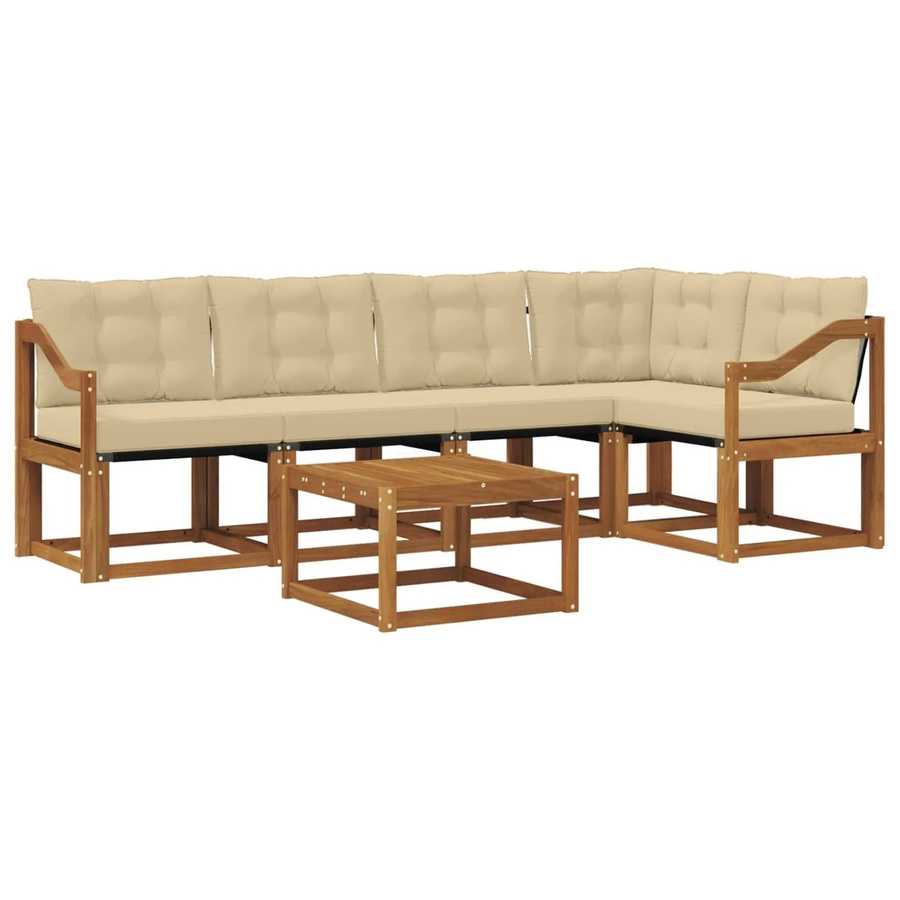 vidaXL Outdoor-Sofagarnitur 6-teilig aus Akazienholz und Textilene in Natur-Beige mit Kissen und Armlehnen - Bild 2